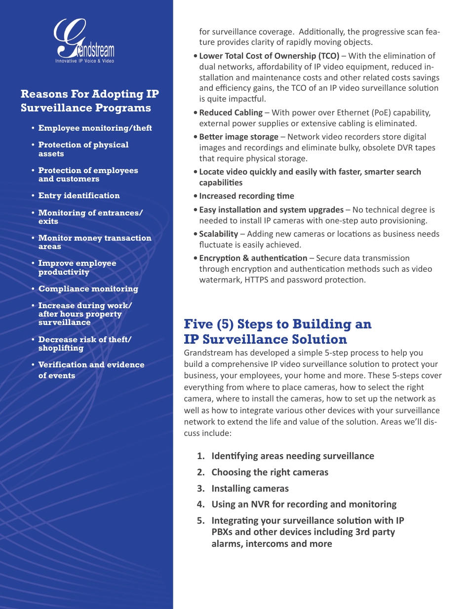 Reasons for adopting ip surveillance programs | Grandstream Surveillance Buyer's Guide User Manual | Page 5 / 29