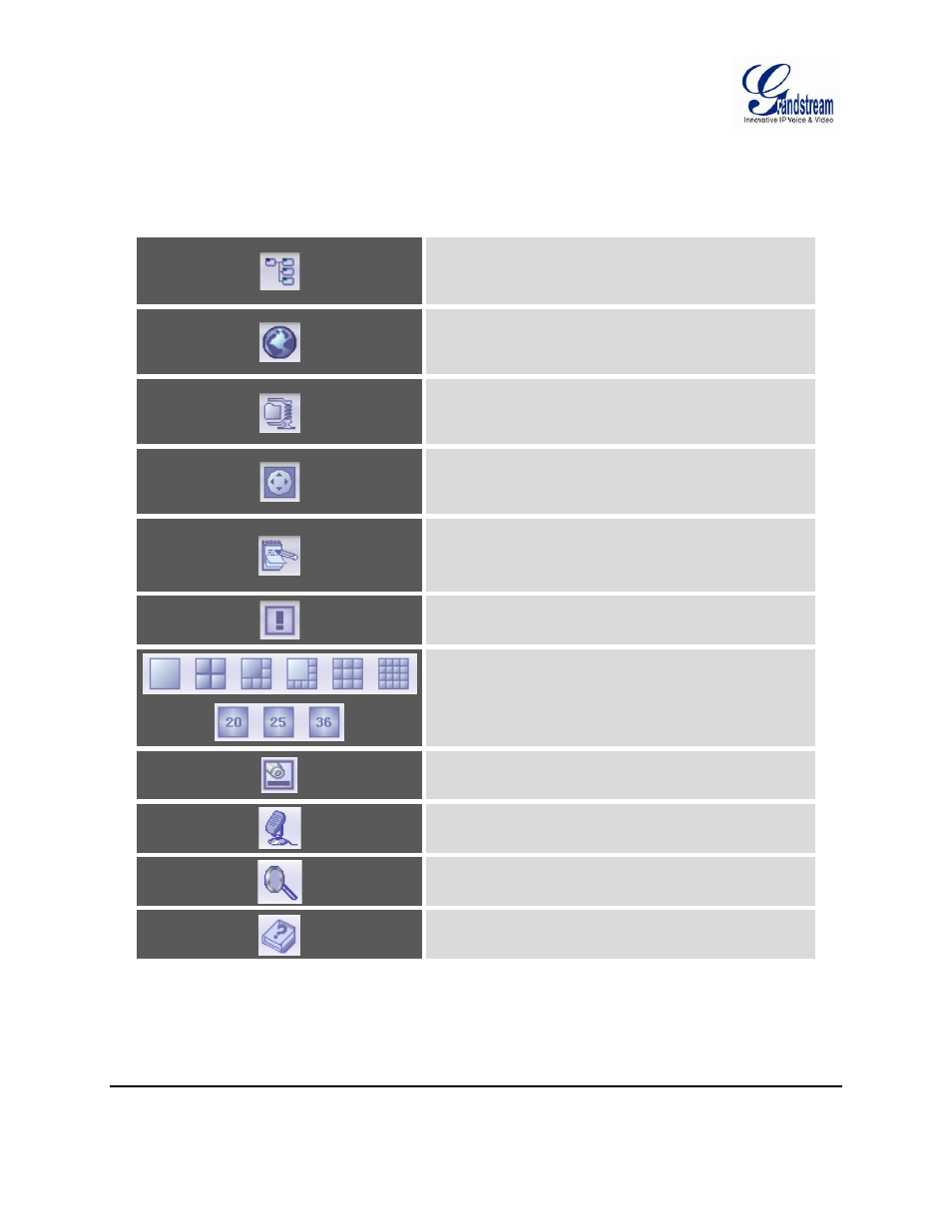 Gsurf_pro toolbar, Table 2: gsurf_pro toolbar icons | Grandstream GSurf Pro User Manual User Manual | Page 11 / 45