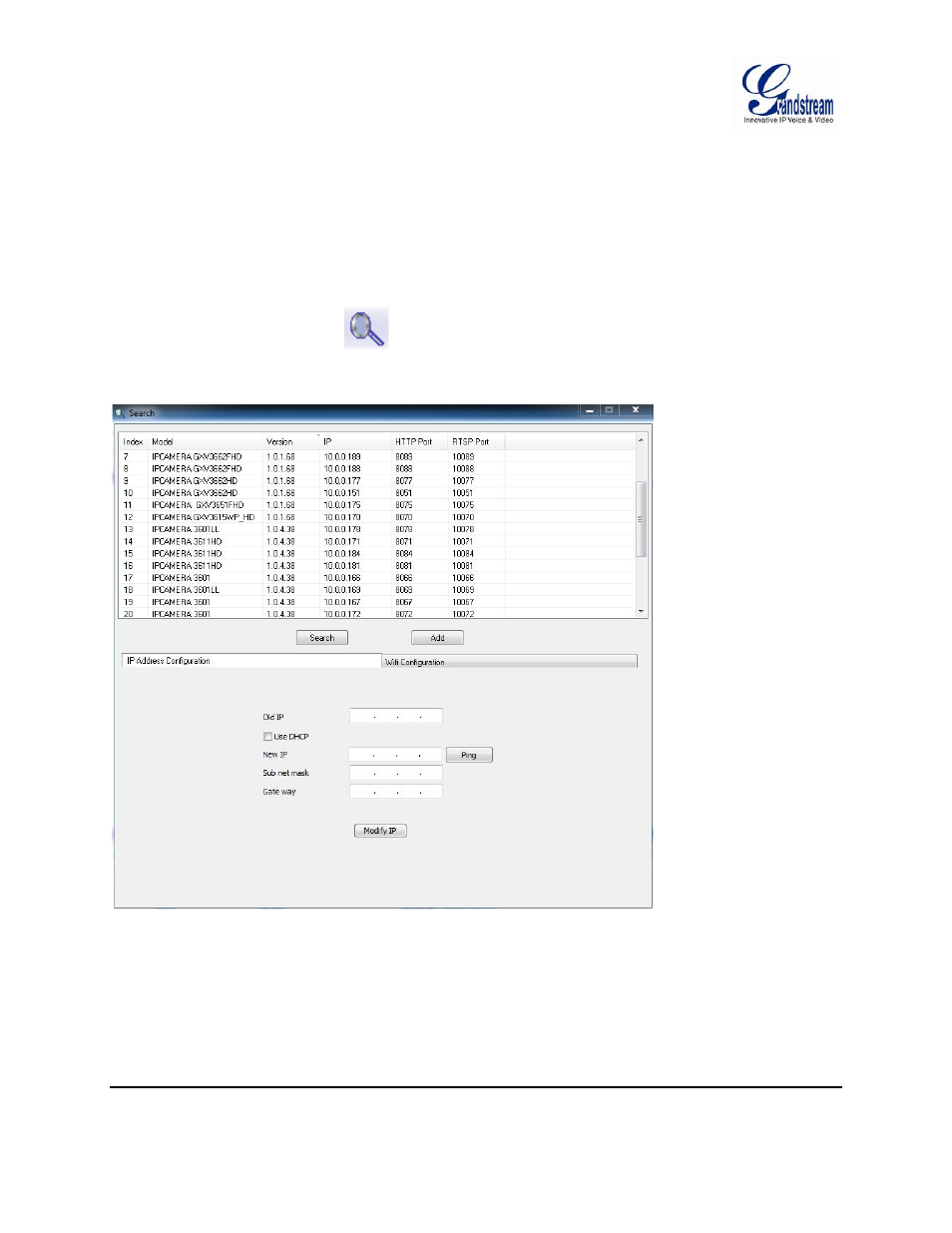 Search device, Modify ip, Figure 9: gsurf_pro search tool - search devices | Grandstream GSurf Pro User Manual User Manual | Page 16 / 45