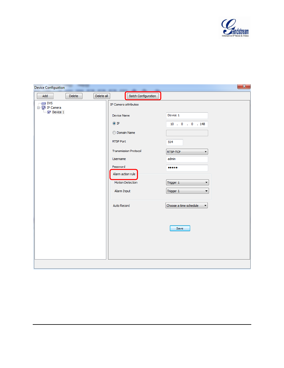 Figure 14: assign alarm action rule to device | Grandstream GSurf Pro User Manual User Manual | Page 21 / 45