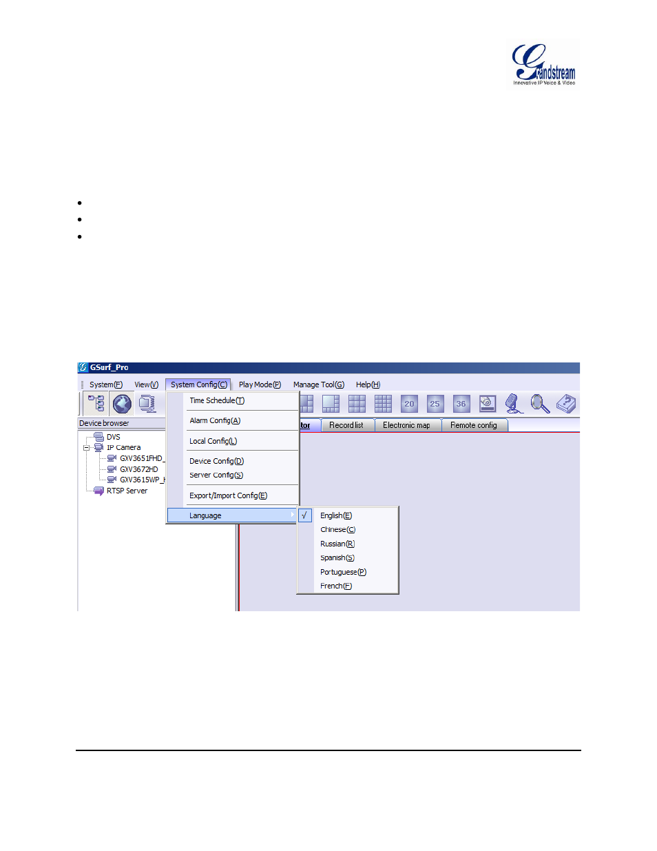 Device configuration, Language display, Record configuration | Figure 16: language display | Grandstream GSurf Pro User Manual User Manual | Page 23 / 45