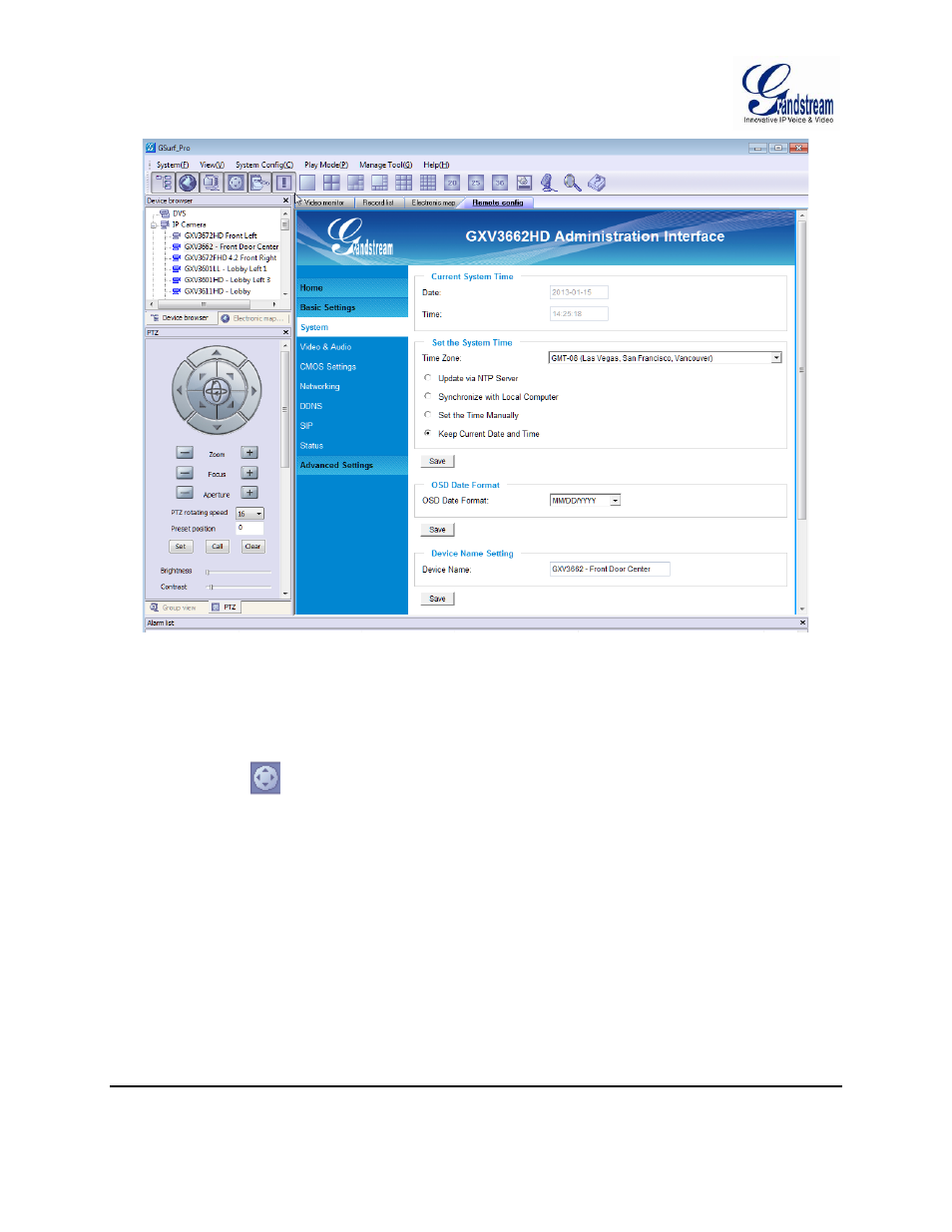 Ptz control, Video monitor, Figure 22: remote configuration | Grandstream GSurf Pro User Manual User Manual | Page 29 / 45