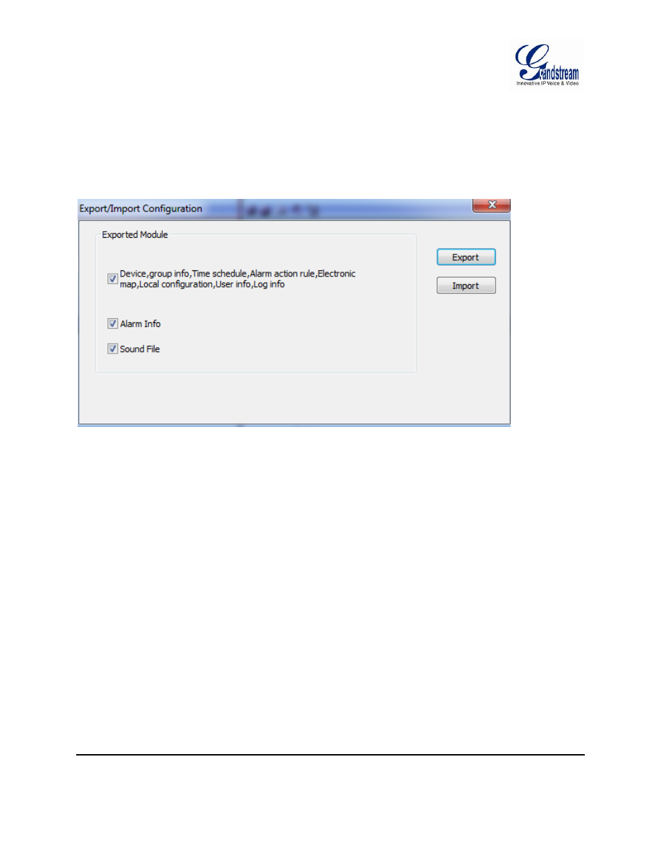 Import/export configuration, Figure 29: configuration import and export | Grandstream GSurf Pro User Manual User Manual | Page 36 / 45