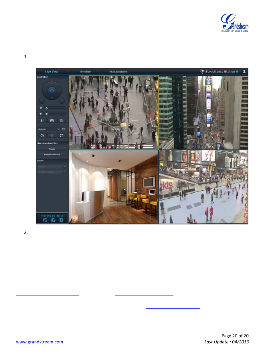 Live view, References | Grandstream Synology User Manual | Page 20 / 20