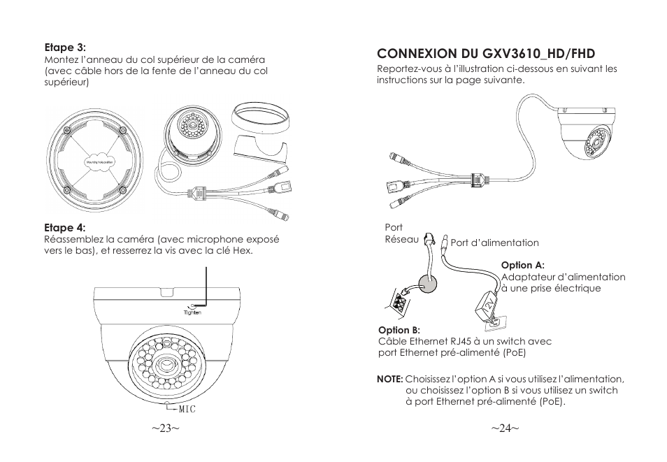 Connexion du gxv3610_hd/fhd | Grandstream GXV3610 v2 Series Quick Installation Guide User Manual | Page 14 / 47