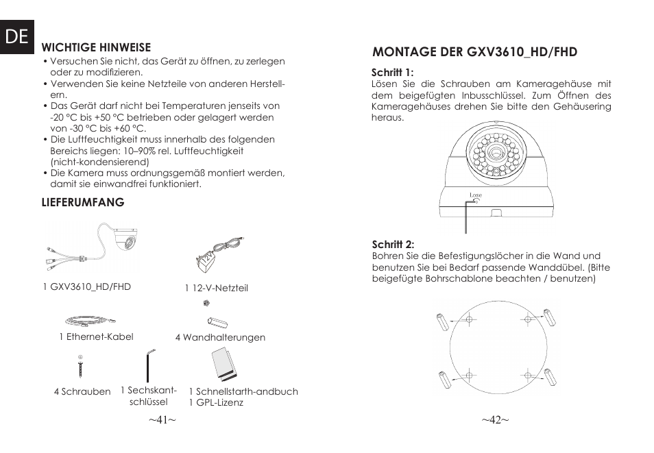 Montage der gxv3610_hd/fhd | Grandstream GXV3610 v2 Series Quick Installation Guide User Manual | Page 23 / 47