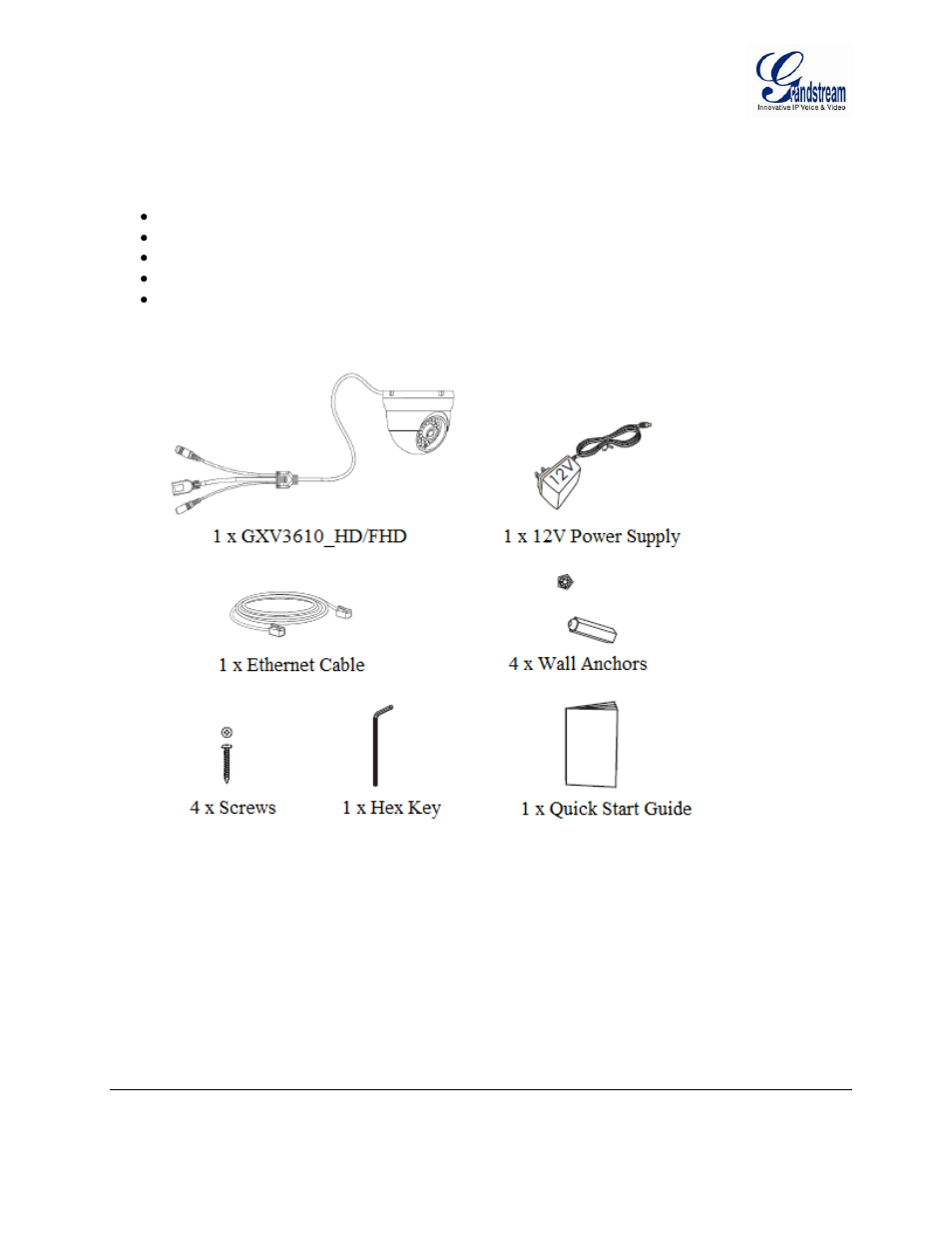 Equipment package contents | Grandstream GXV3610 2 Series Mounting Installation Guide User Manual | Page 5 / 14