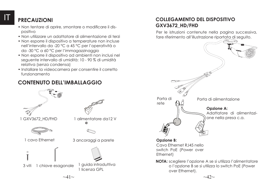 Precauzioni contenuto dell’imballaggio | Grandstream GXV3672_HD Quick Installation Guide User Manual | Page 23 / 38