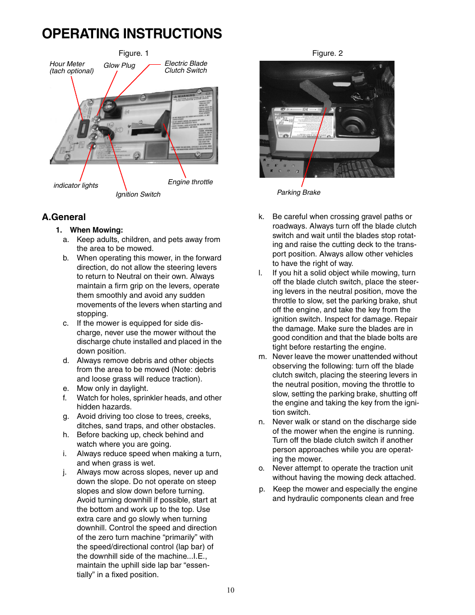 Operating instructions | Cub Cadet Zero-Turn Commercial Riding Mower Professional Turf Equipment User Manual | Page 10 / 36