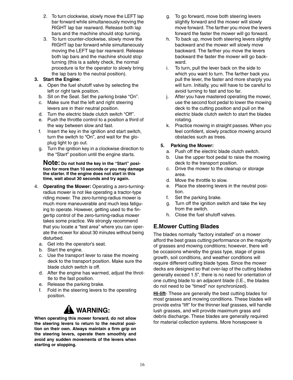 Warning | Cub Cadet Zero-Turn Commercial Riding Mower Professional Turf Equipment User Manual | Page 16 / 36