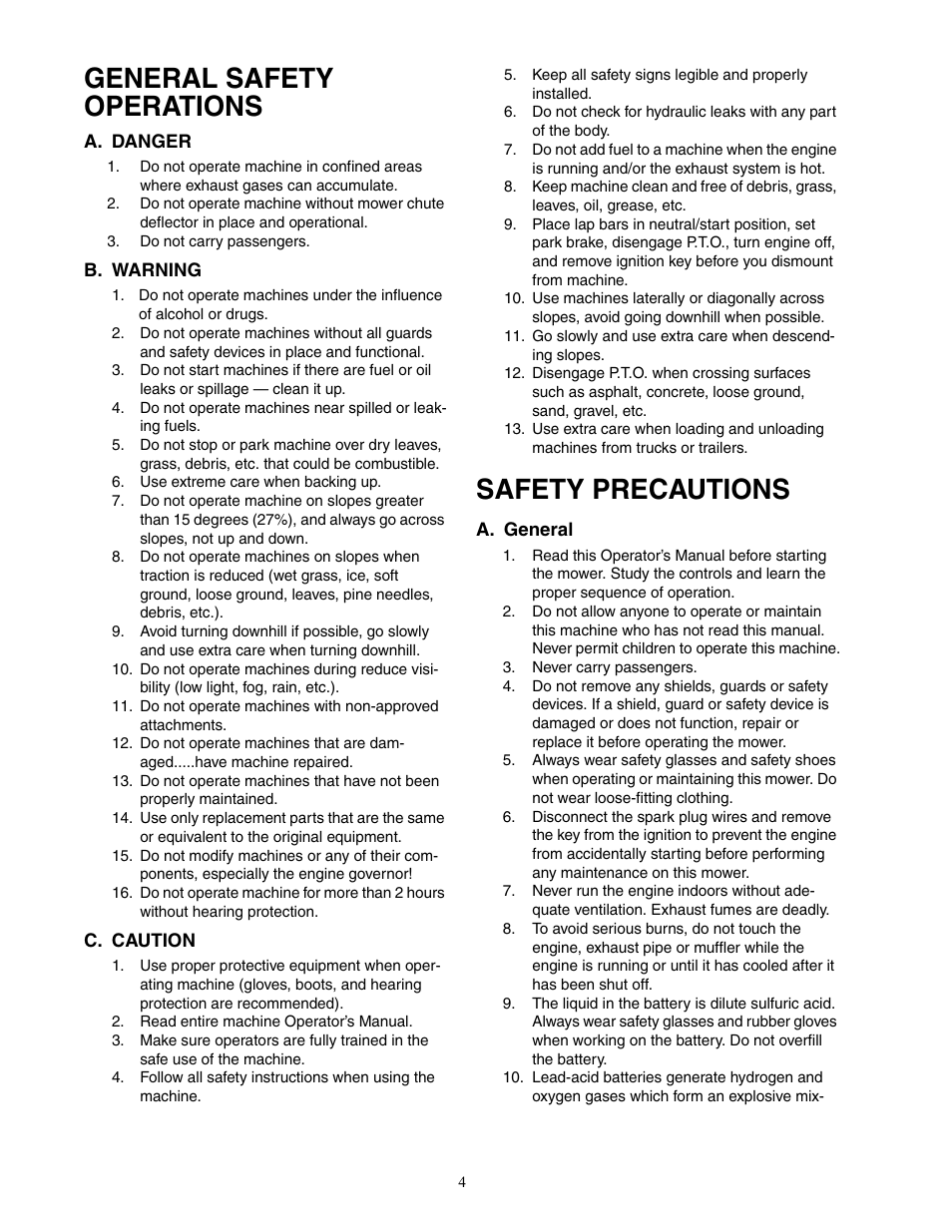 General safety operations, Safety precautions | Cub Cadet Zero-Turn Commercial Riding Mower Professional Turf Equipment User Manual | Page 4 / 36