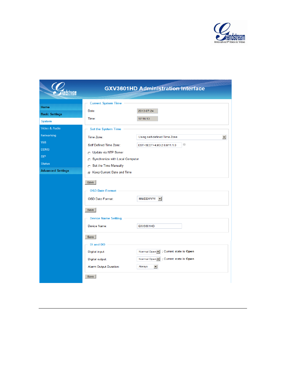 Basic settings explanation, Ystem, Ettings | Igure | Grandstream GXV3601 Series IP Camera User Manual User Manual | Page 20 / 59