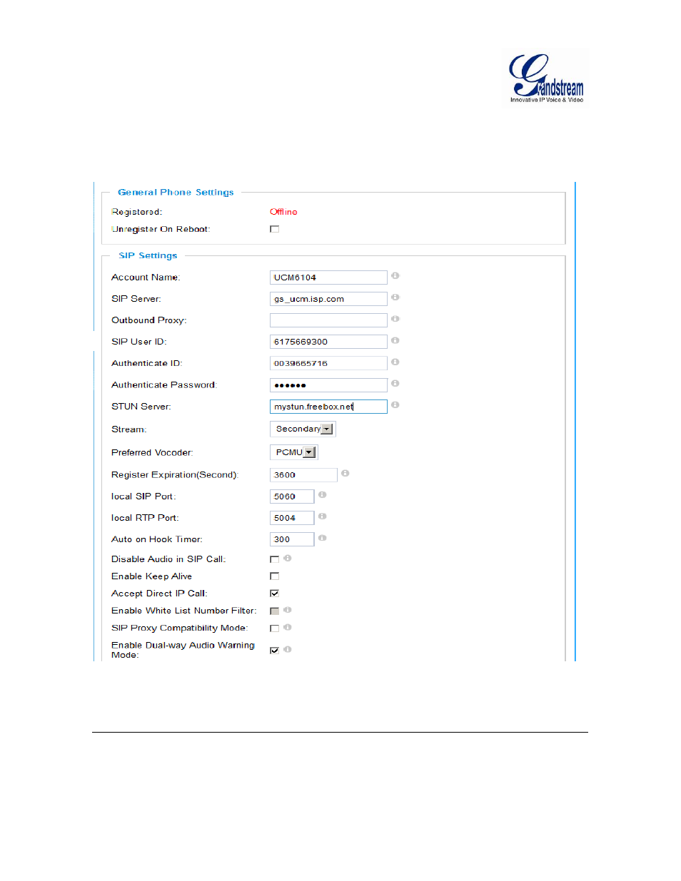Etting, Igure, Sip setting page | Figure 8-1: sip setting page | Grandstream GXV3601 Series IP Camera User Manual User Manual | Page 30 / 59