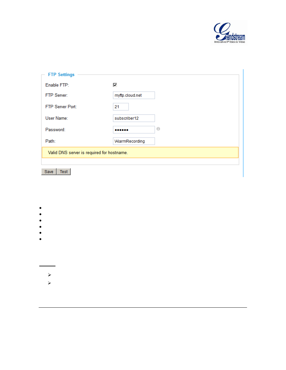 Ettings, Pload, Larm | Igure, Etting, Ftp settings page (upload alarm), Figure 13: ftp setting page | Grandstream GXV3601 Series IP Camera User Manual User Manual | Page 38 / 59