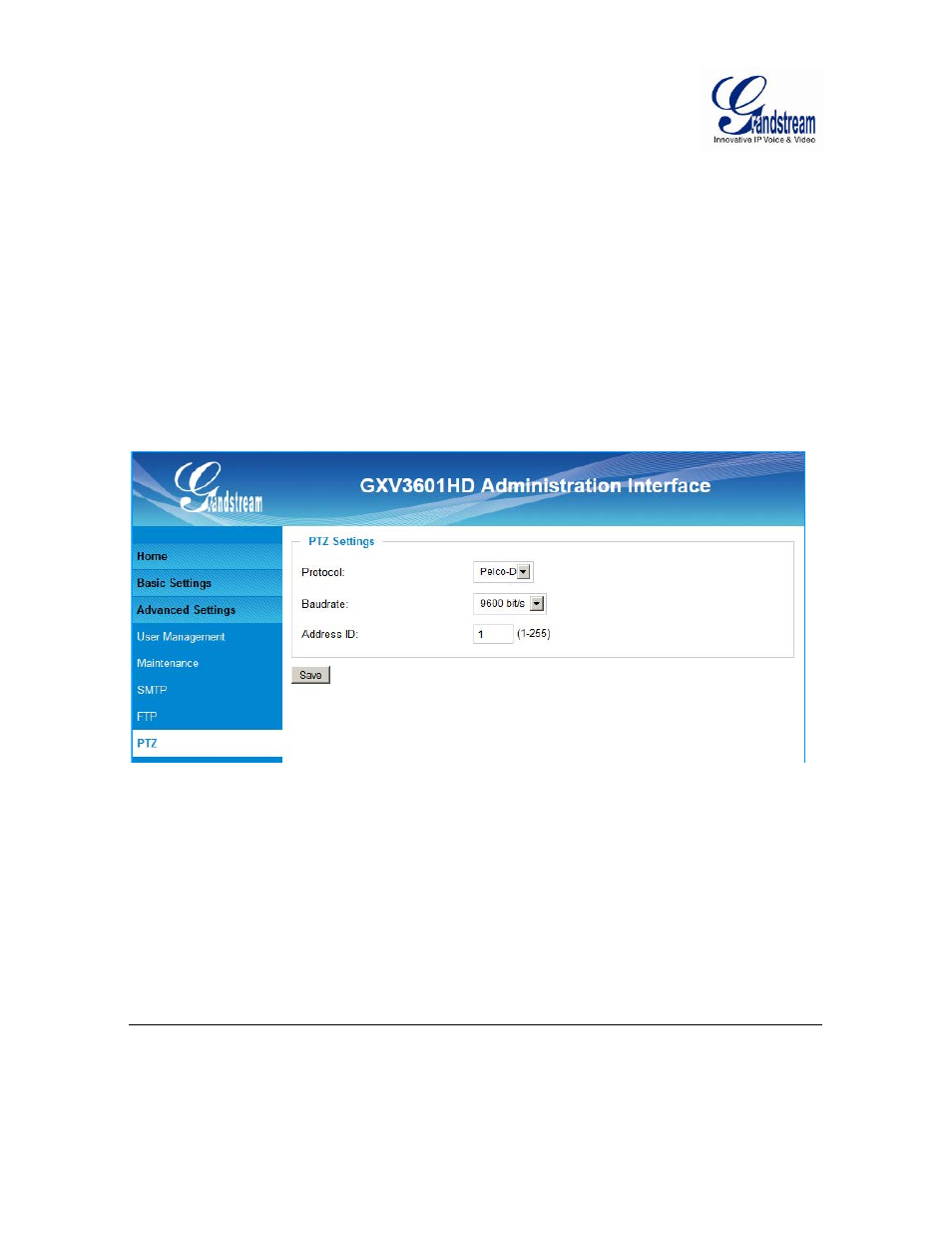 Ontrol, Ettings, Igure | Etting, Ptz control settings page, Figure 14: ptz setting page | Grandstream GXV3601 Series IP Camera User Manual User Manual | Page 39 / 59