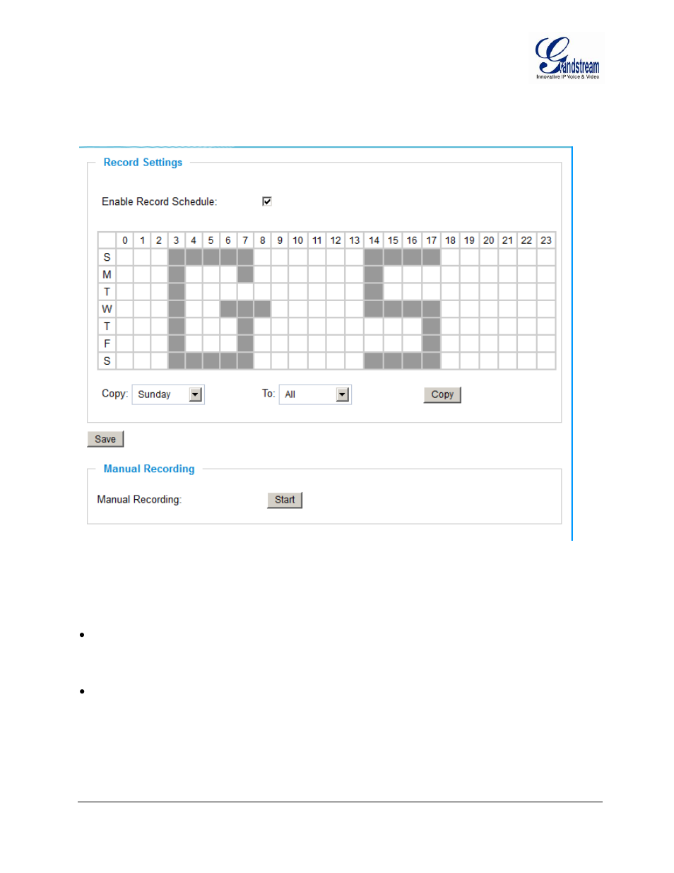 Ecord, Ettings, Ocal | Chedule, Igure, Etting, Record settings page (local dvr record schedule), Figure 19: record time schedule setting page | Grandstream GXV3601 Series IP Camera User Manual User Manual | Page 50 / 59