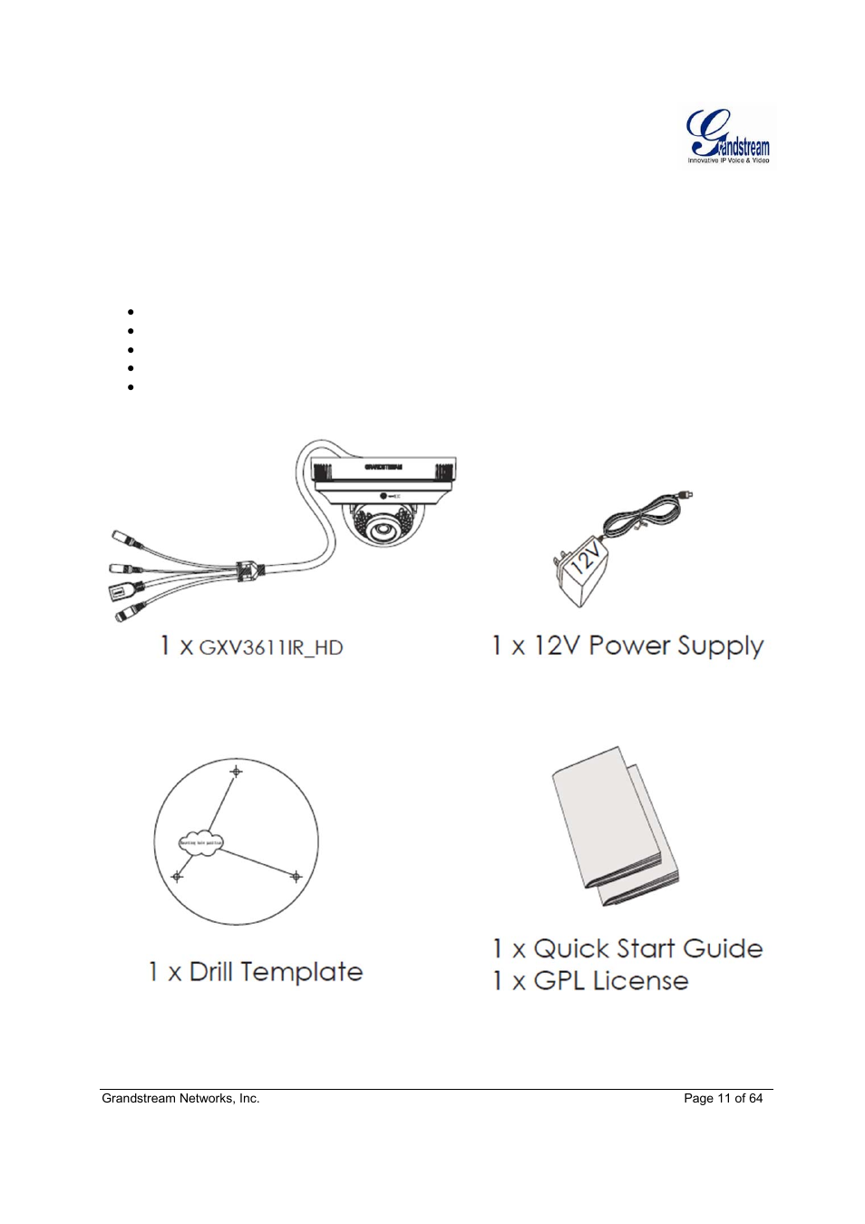 Gxv3611ir_hd | Grandstream GXV3611IR HD User Manual User Manual | Page 11 / 64