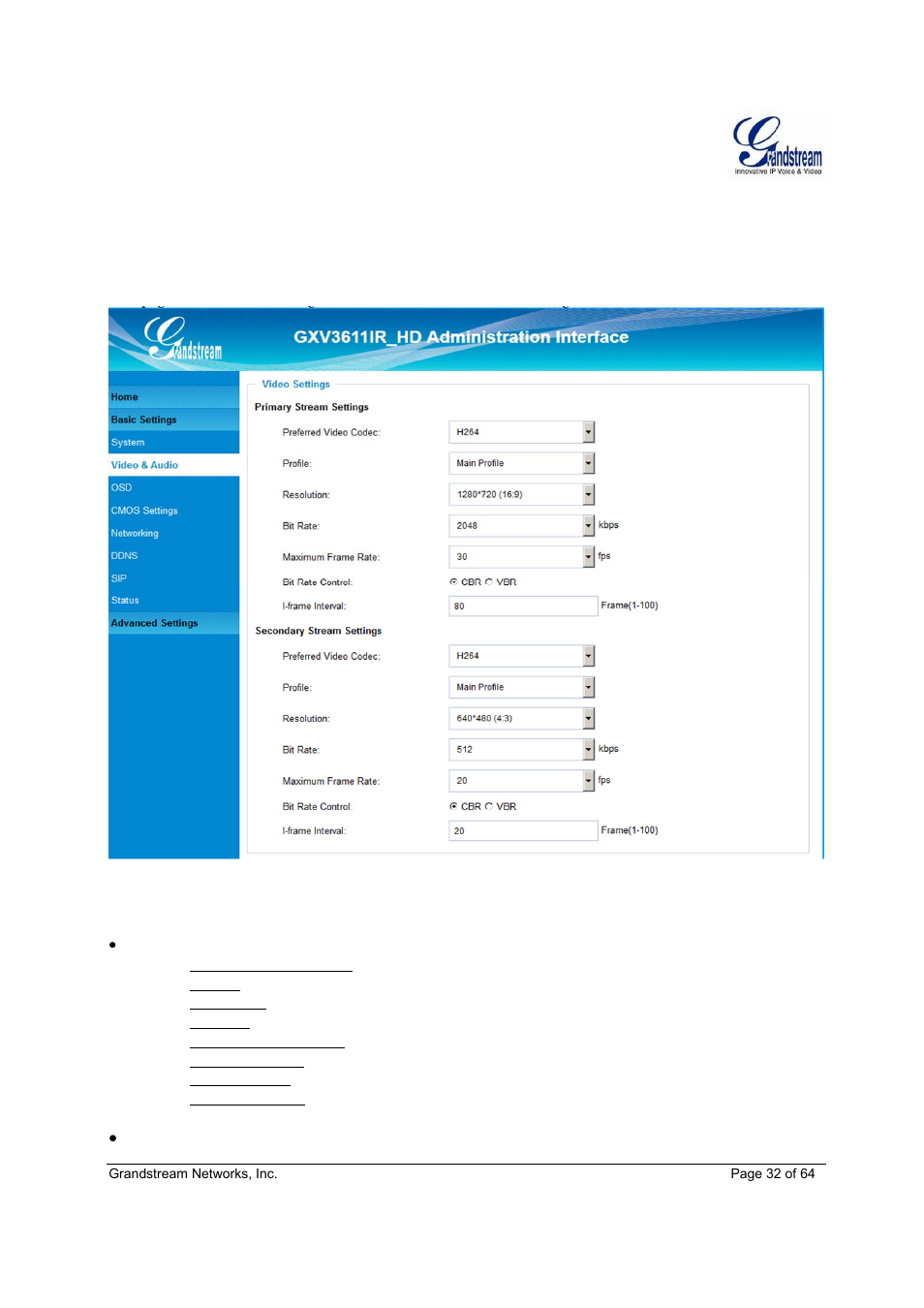 Grandstream GXV3611IR HD User Manual User Manual | Page 32 / 64