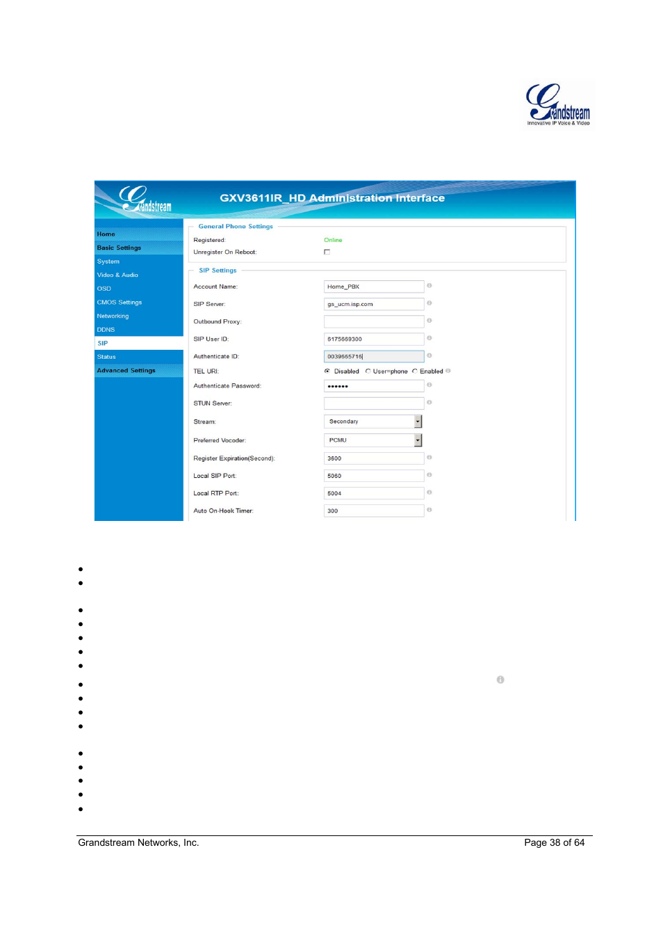 Grandstream GXV3611IR HD User Manual User Manual | Page 38 / 64