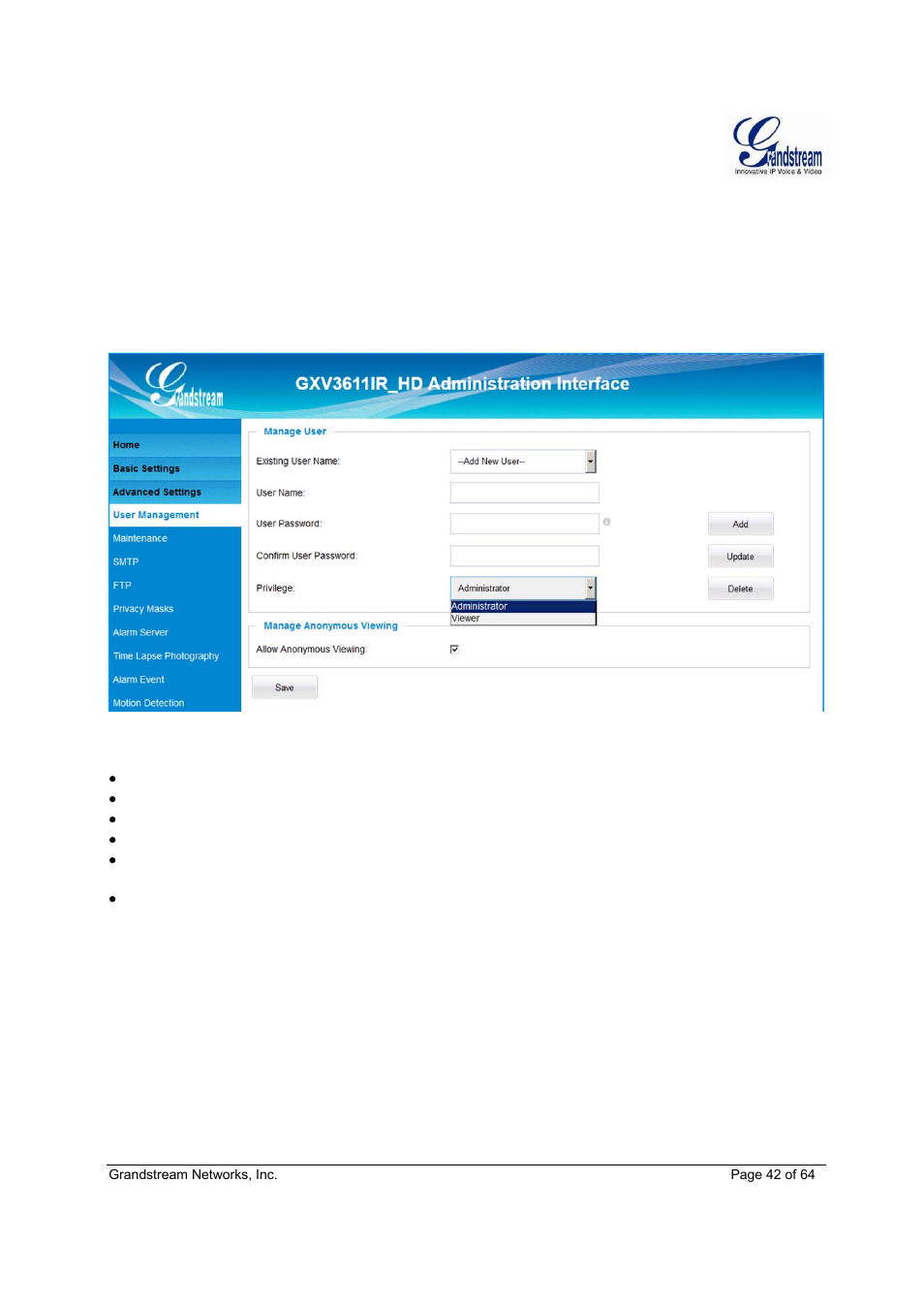 Grandstream GXV3611IR HD User Manual User Manual | Page 42 / 64