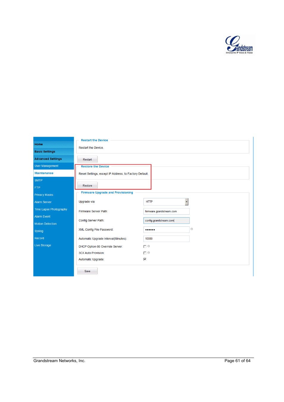 Grandstream GXV3611IR HD User Manual User Manual | Page 61 / 64