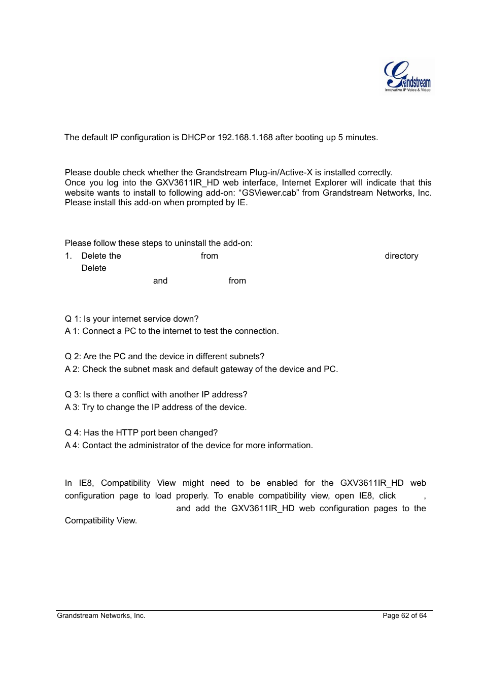 Grandstream GXV3611IR HD User Manual User Manual | Page 62 / 64