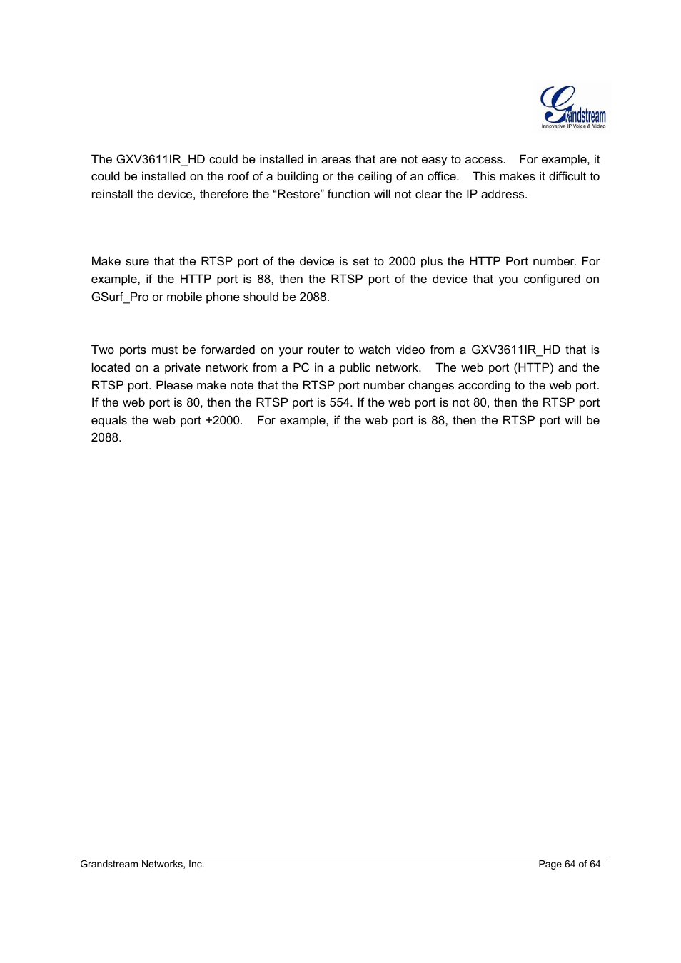 Grandstream GXV3611IR HD User Manual User Manual | Page 64 / 64