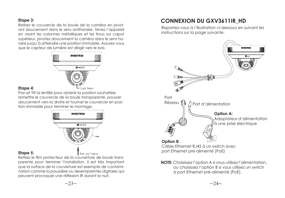 Connexion du gxv3611ir_hd | Grandstream GXV3611IR HD Quick Installation Guide User Manual | Page 14 / 47