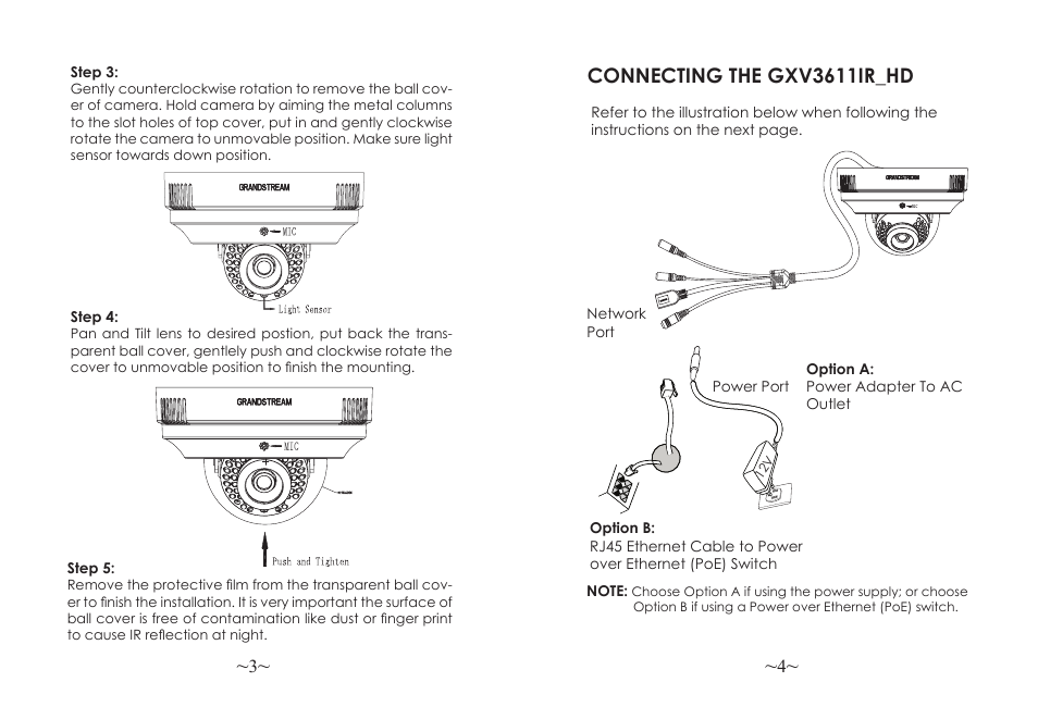 Connecting the gxv3611ir_hd | Grandstream GXV3611IR HD Quick Installation Guide User Manual | Page 4 / 47
