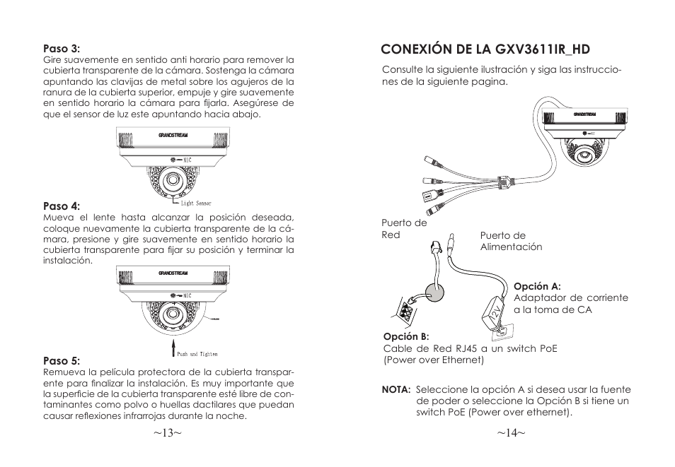 Conexión de la gxv3611ir_hd | Grandstream GXV3611IR HD Quick Installation Guide User Manual | Page 9 / 47