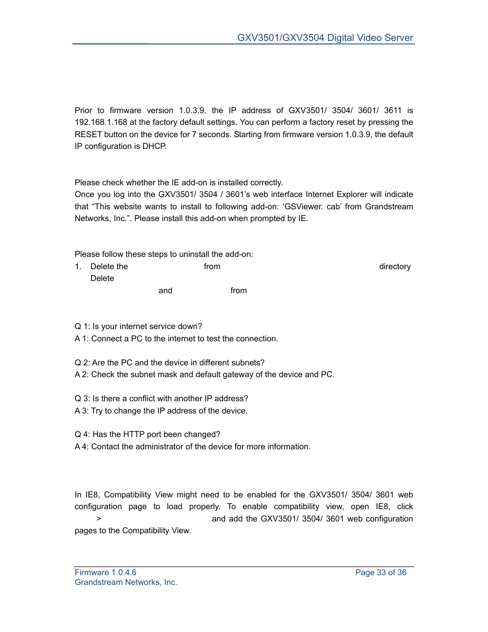 Grandstream GXV3501 Series User Manual User Manual | Page 33 / 36