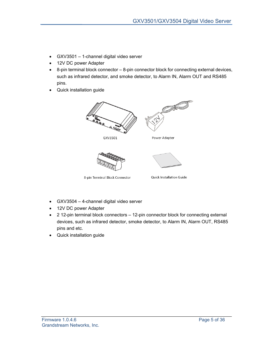 Package contents | Grandstream GXV3501 Series User Manual User Manual | Page 5 / 36