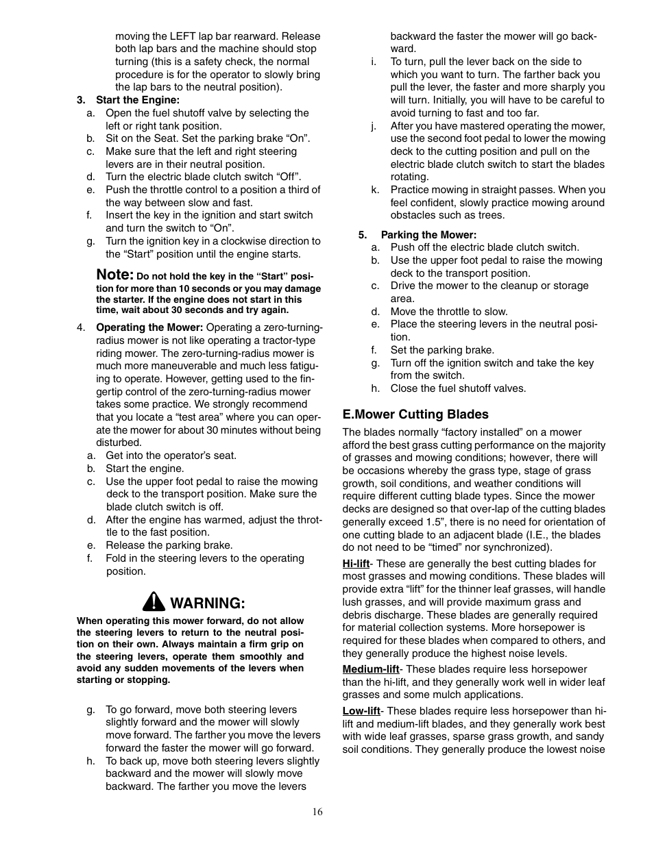 Warning | Cub Cadet 53AJ8CT6050 User Manual | Page 16 / 36