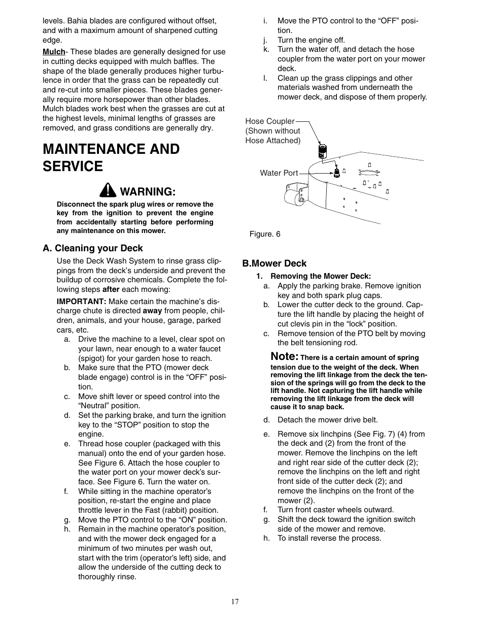 Maintenance and service, Warning | Cub Cadet 53AJ8CT6050 User Manual | Page 17 / 36