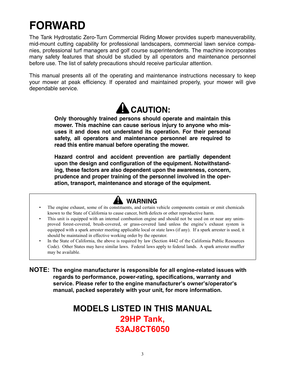 Forward, Caution | Cub Cadet 53AJ8CT6050 User Manual | Page 3 / 36