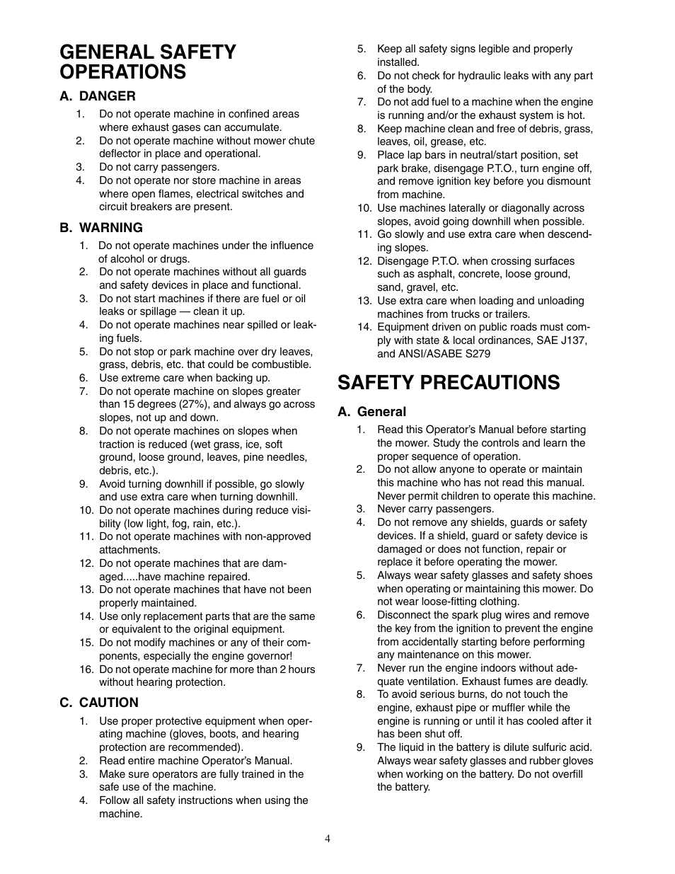 General safety operations, Safety precautions | Cub Cadet 53AJ8CT6050 User Manual | Page 4 / 36