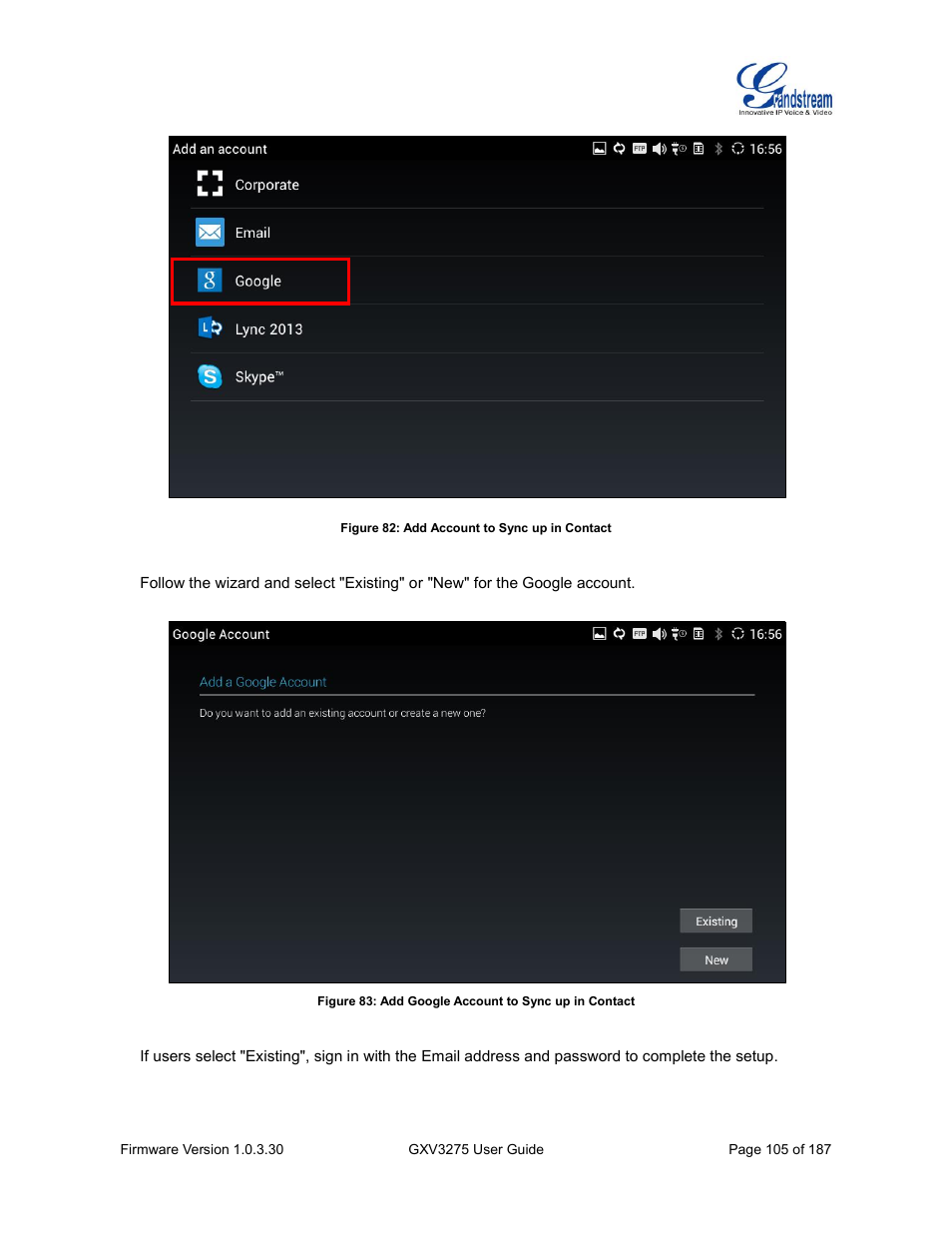 Figure 82: add account to sync up in contact | Grandstream GXV3275 User Guide User Manual | Page 107 / 189