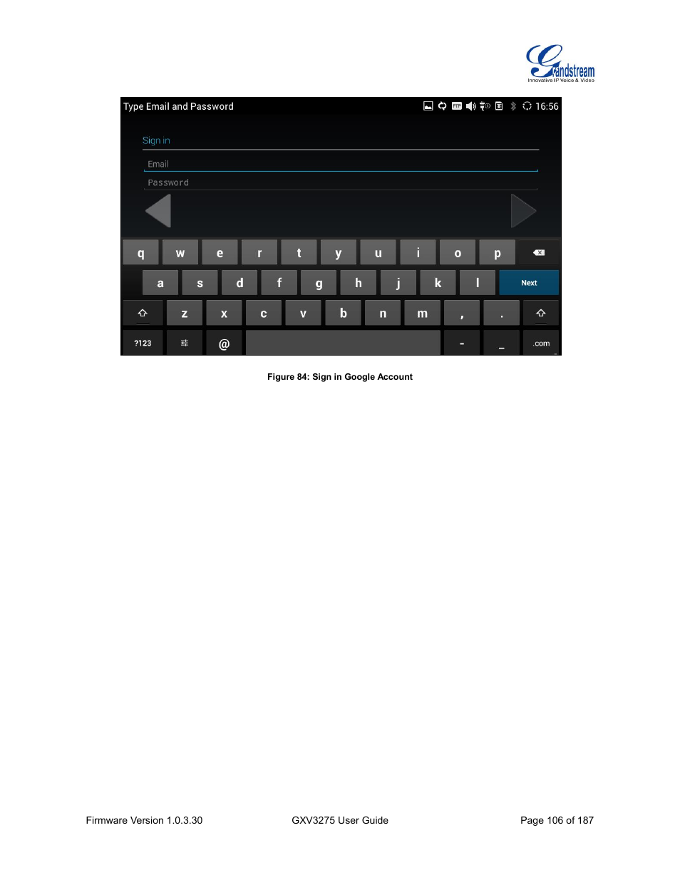 Figure 84: sign in google account | Grandstream GXV3275 User Guide User Manual | Page 108 / 189