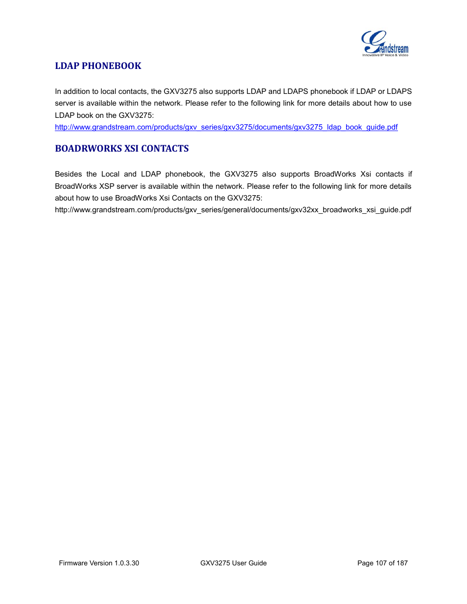 Ldap phonebook, Boadrworks xsi contacts | Grandstream GXV3275 User Guide User Manual | Page 109 / 189