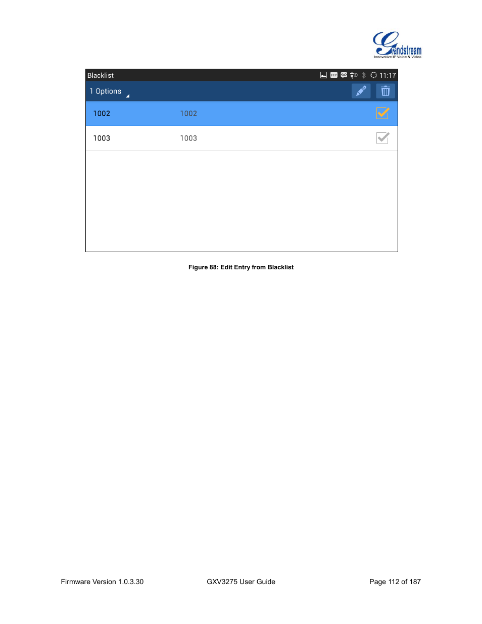 Figure 88: edit entry from blacklist | Grandstream GXV3275 User Guide User Manual | Page 114 / 189