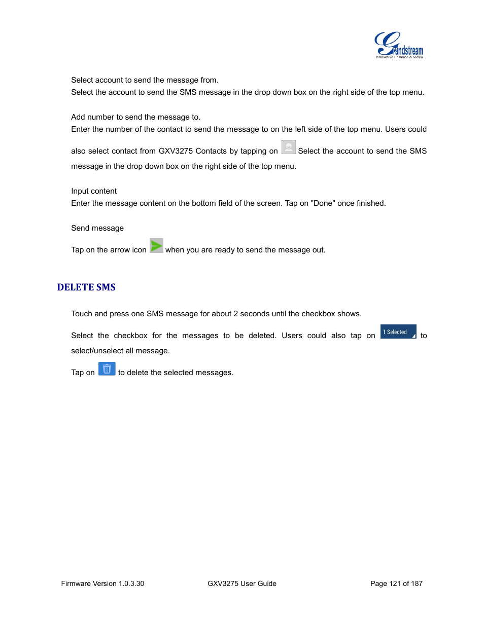 Delete sms | Grandstream GXV3275 User Guide User Manual | Page 123 / 189