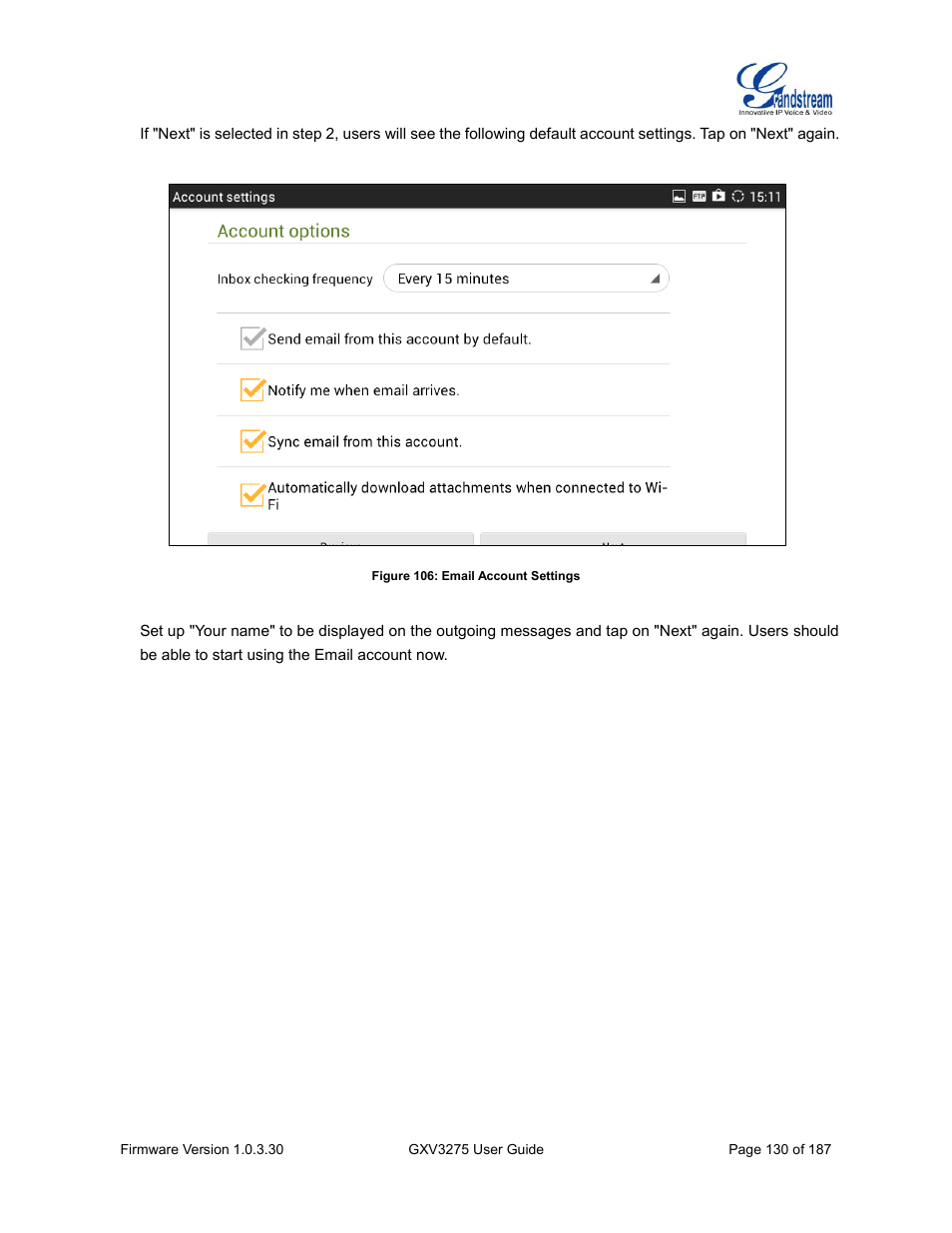 Figure 106: email account settings | Grandstream GXV3275 User Guide User Manual | Page 132 / 189