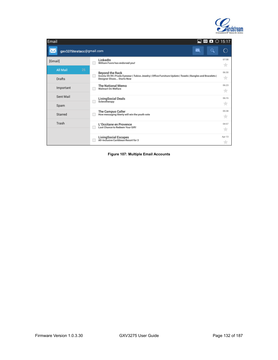 Figure 107: multiple email accounts | Grandstream GXV3275 User Guide User Manual | Page 134 / 189