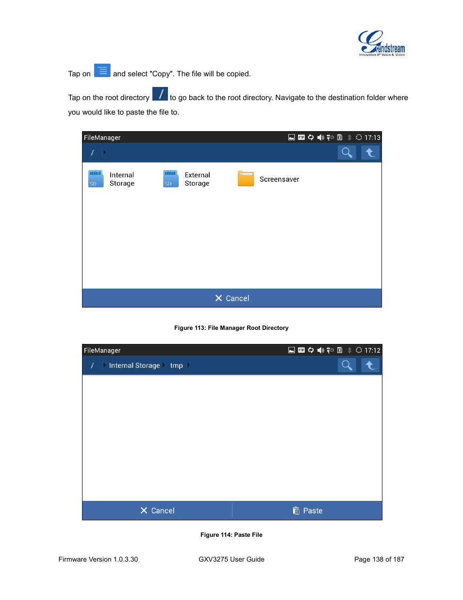 Figure 113: file manager root directory, Figure 114: paste file | Grandstream GXV3275 User Guide User Manual | Page 140 / 189