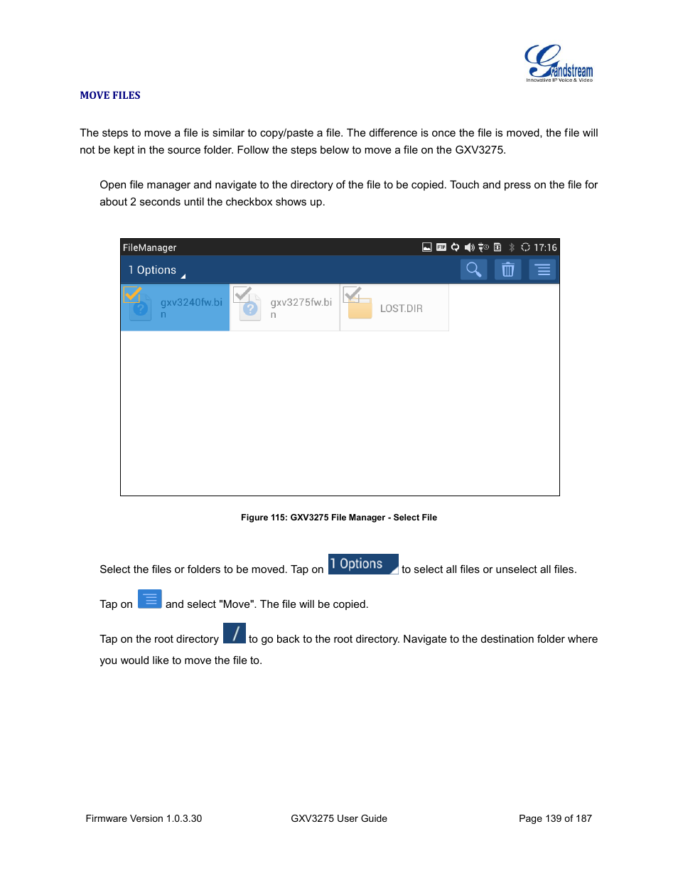 Move files, Figure 115: gxv3275 file manager - select file | Grandstream GXV3275 User Guide User Manual | Page 141 / 189