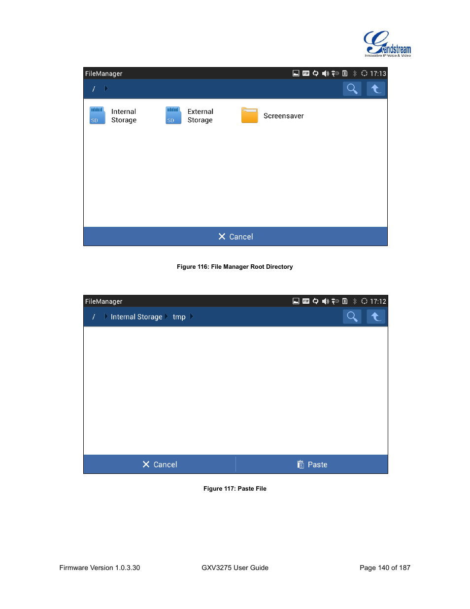 Figure 116: file manager root directory, Figure 117: paste file | Grandstream GXV3275 User Guide User Manual | Page 142 / 189