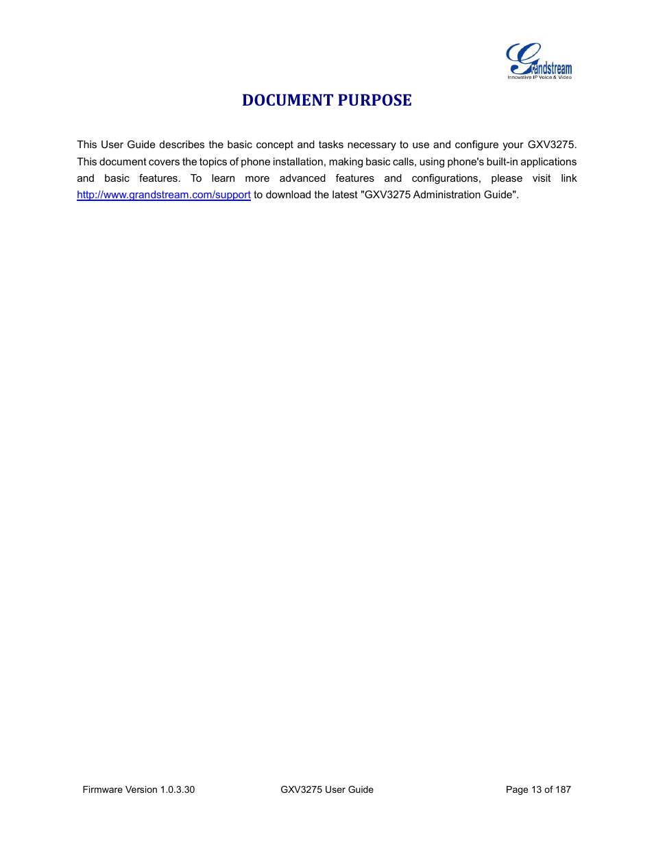 Document purpose | Grandstream GXV3275 User Guide User Manual | Page 15 / 189