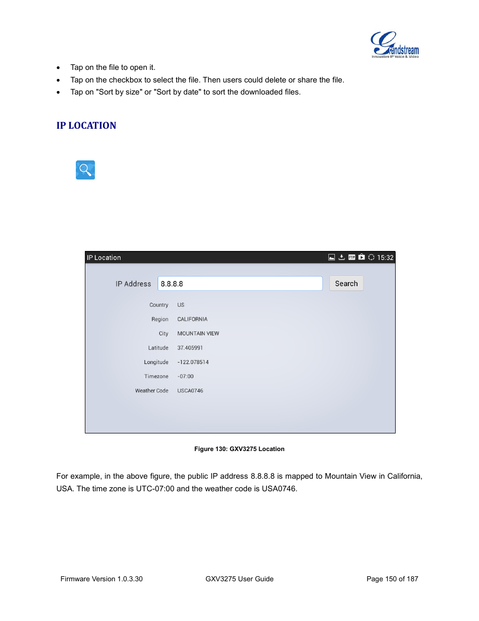 Ip location, Figure 130: gxv3275 location | Grandstream GXV3275 User Guide User Manual | Page 152 / 189