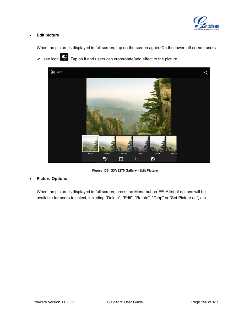 Figure 135: gxv3275 gallery - edit picture | Grandstream GXV3275 User Guide User Manual | Page 158 / 189