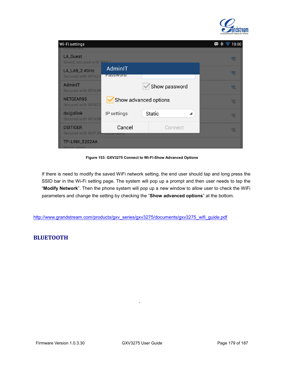 Bluetooth | Grandstream GXV3275 User Guide User Manual | Page 181 / 189